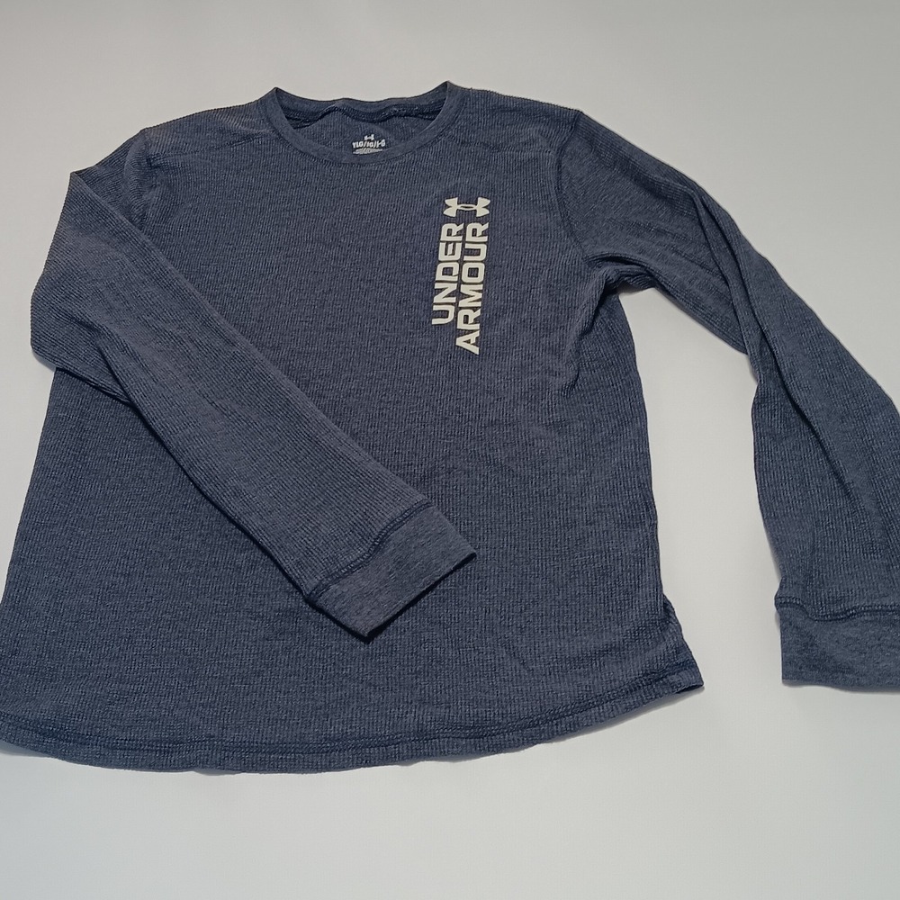 Under Armour Boys LG Gray Thermal Long Sleeve Shirt Youth Large Athletic Fit E8 - Picture 2 of 11